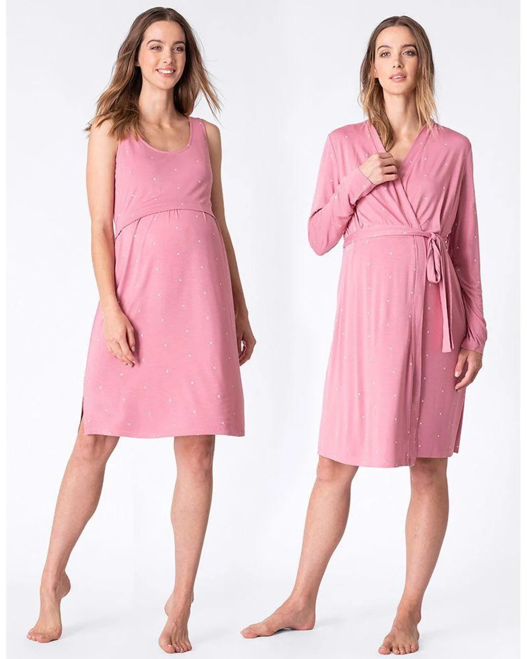Maternity 2 Pieces Loungewear Set in Pink/Black