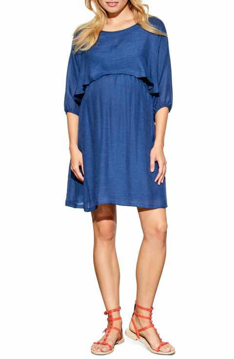 Navy Blue Maternity & Nursing Dress